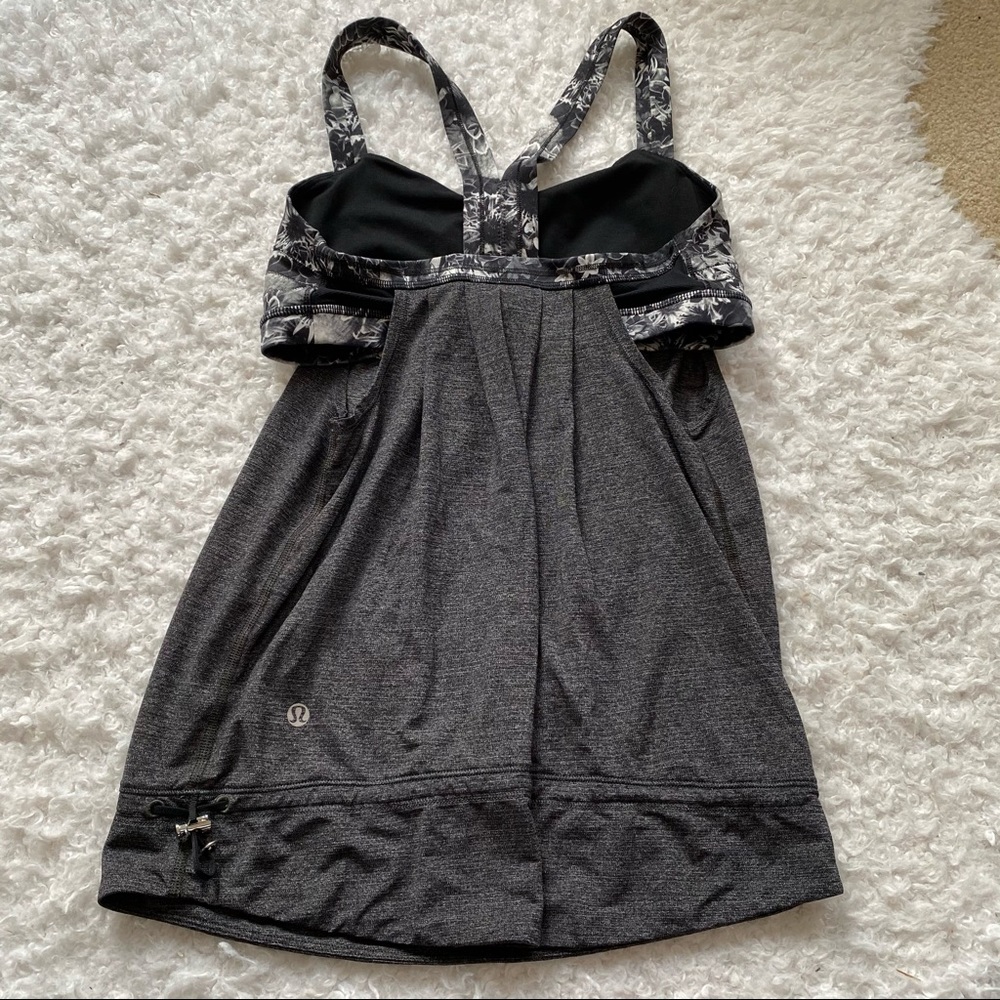 LULULEMON Drawstring Black Floral Tank 6